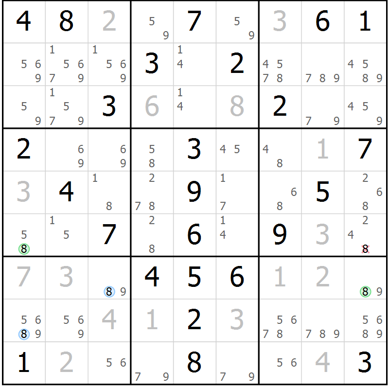 Position des candidats pour la solution de la Gr 59 page 62 du magazine de sudoku Virtuose n° 108