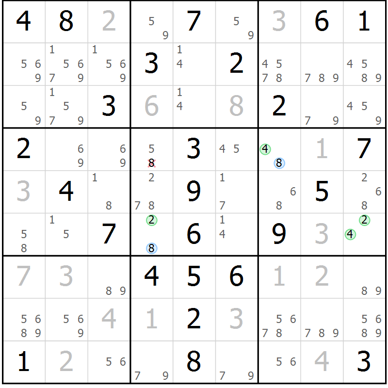 Position des candidats pour la solution de la Gr 59 page 62 du magazine de sudoku Virtuose n° 108