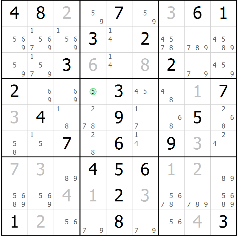 Position des candidats pour la solution de la Gr 59 page 62 du magazine de sudoku Virtuose n° 108