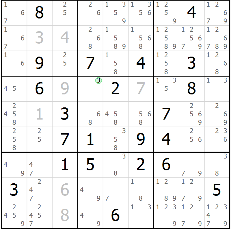 Position des candidats pour la solution de la Gr 6 page 9 du magazine de sudoku Virtuose n° 108