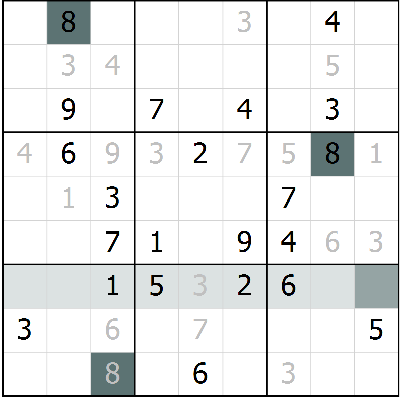 Position des candidats pour la solution de la Gr 6 page 9 du magazine de sudoku Virtuose n° 108