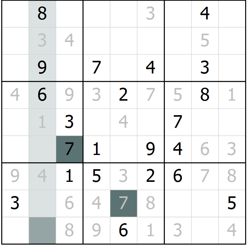 Position des candidats pour la solution de la Gr 6 page 9 du magazine de sudoku Virtuose n° 108