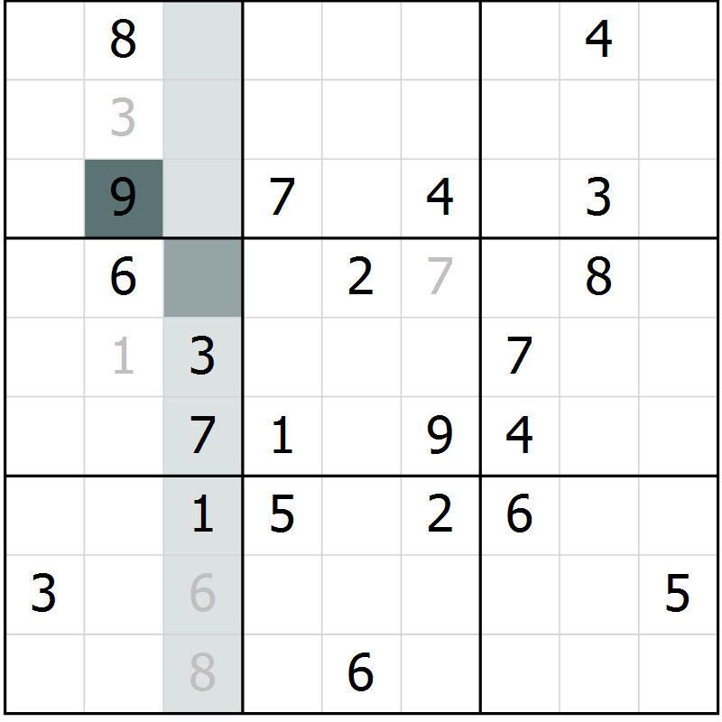 Position des candidats pour la solution de la Gr 6 page 9 du magazine de sudoku Virtuose n° 108