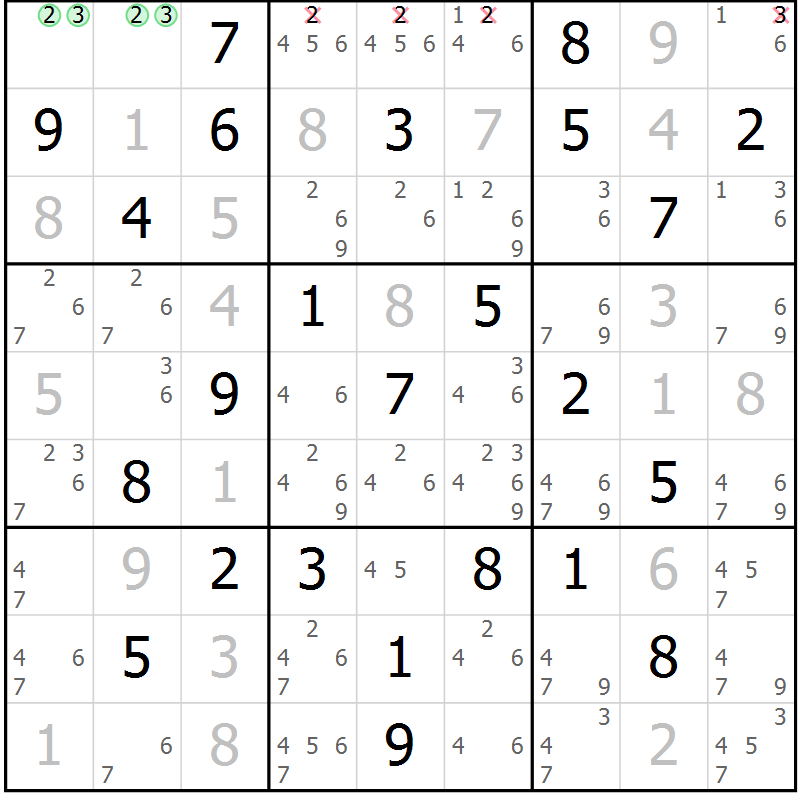 Position des candidats pour la solution de la Gr 60 page 63 du magazine de sudoku Virtuose n° 108