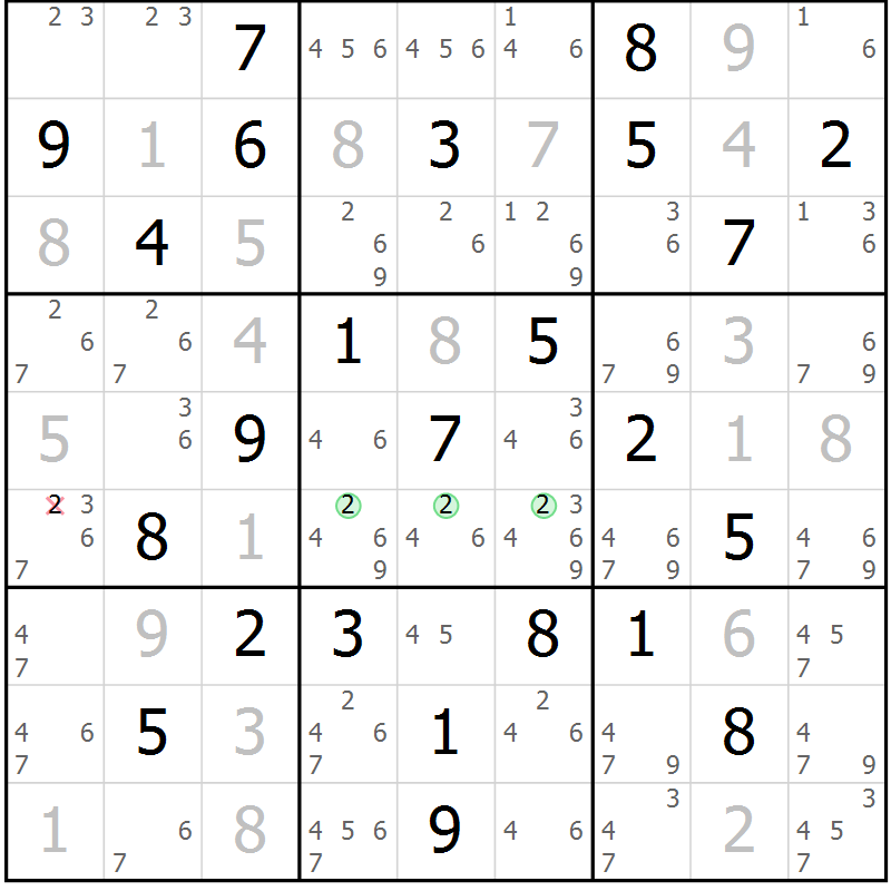Position des candidats pour la solution de la Gr 60 page 63 du magazine de sudoku Virtuose n° 108