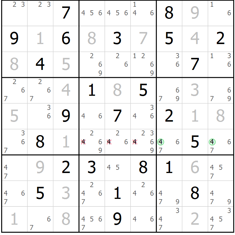 Position des candidats pour la solution de la Gr 60 page 63 du magazine de sudoku Virtuose n° 108