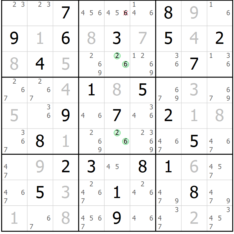 Position des candidats pour la solution de la Gr 60 page 63 du magazine de sudoku Virtuose n° 108