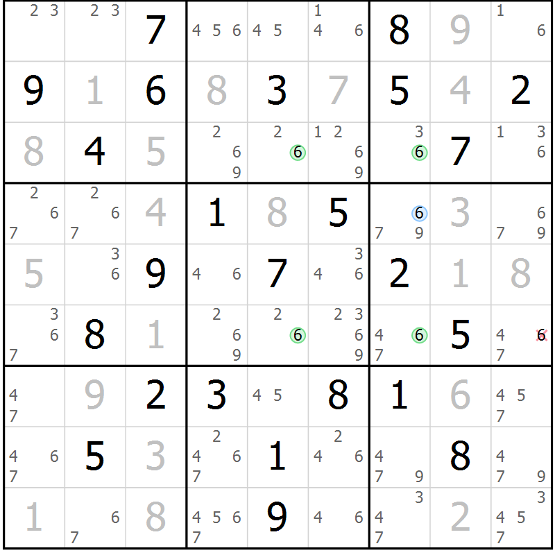 Position des candidats pour la solution de la Gr 60 page 63 du magazine de sudoku Virtuose n° 108