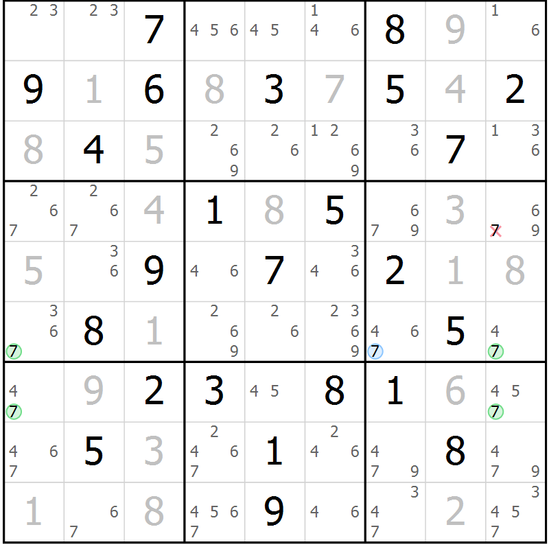 Position des candidats pour la solution de la Gr 60 page 63 du magazine de sudoku Virtuose n° 108
