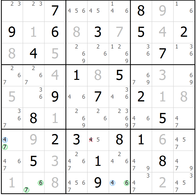 Position des candidats pour la solution de la Gr 60 page 63 du magazine de sudoku Virtuose n° 108