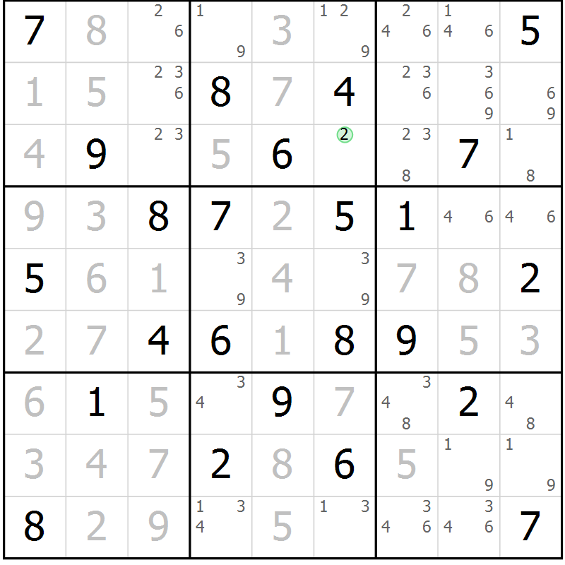 Position des candidats pour la solution de la Gr 61 page 64 du magazine de sudoku Virtuose n° 108