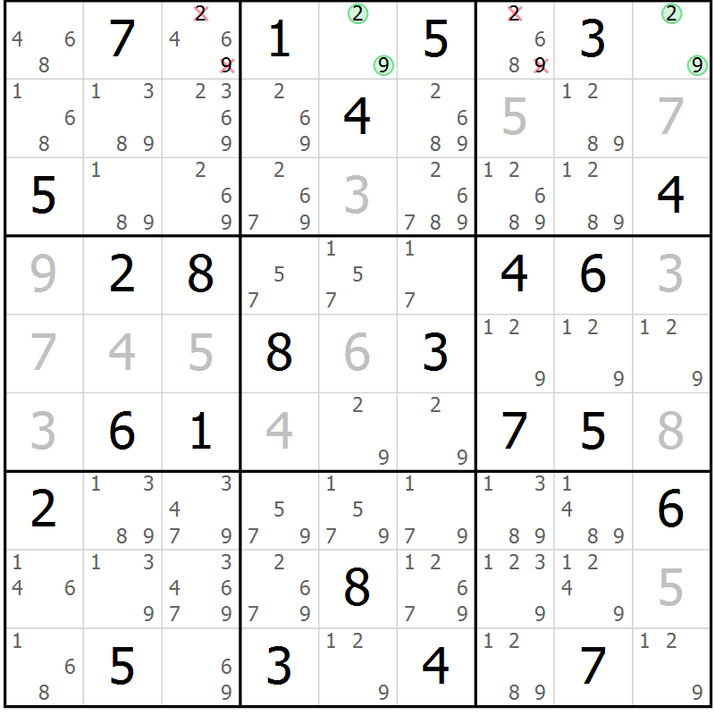 Position des candidats pour la solution de la Gr 62 page 65 du magazine de sudoku Virtuose n° 108