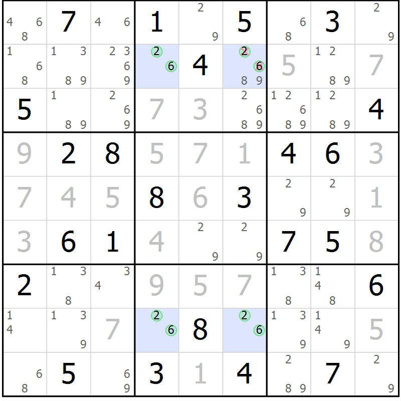 Position des candidats pour la solution de la Gr 62 page 65 du magazine de sudoku Virtuose n° 108