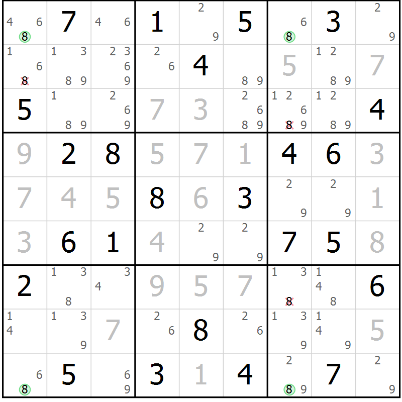 Position des candidats pour la solution de la Gr 62 page 65 du magazine de sudoku Virtuose n° 108