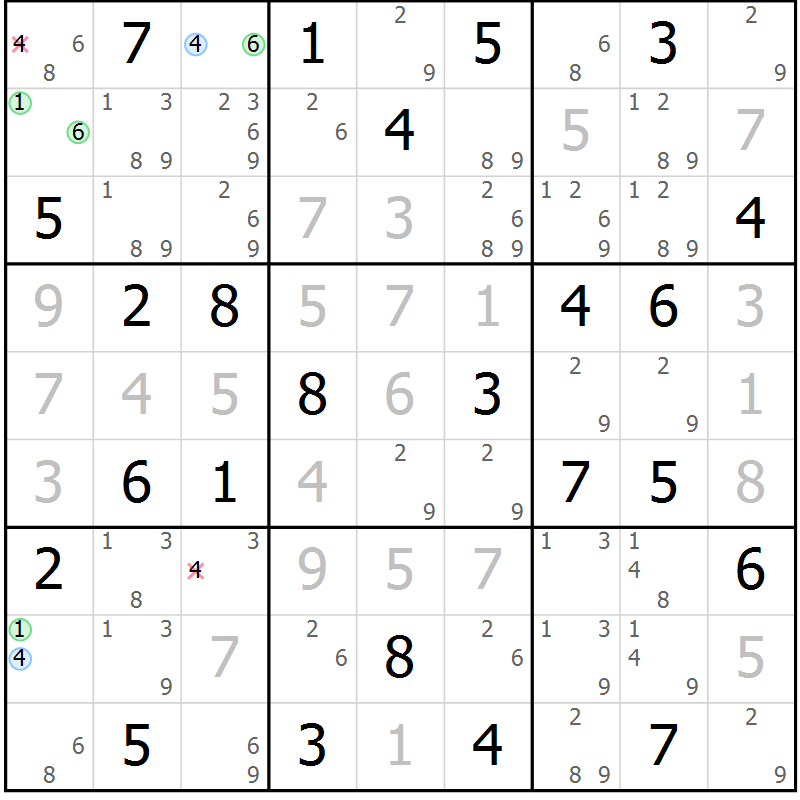 Position des candidats pour la solution de la Gr 62 page 65 du magazine de sudoku Virtuose n° 108