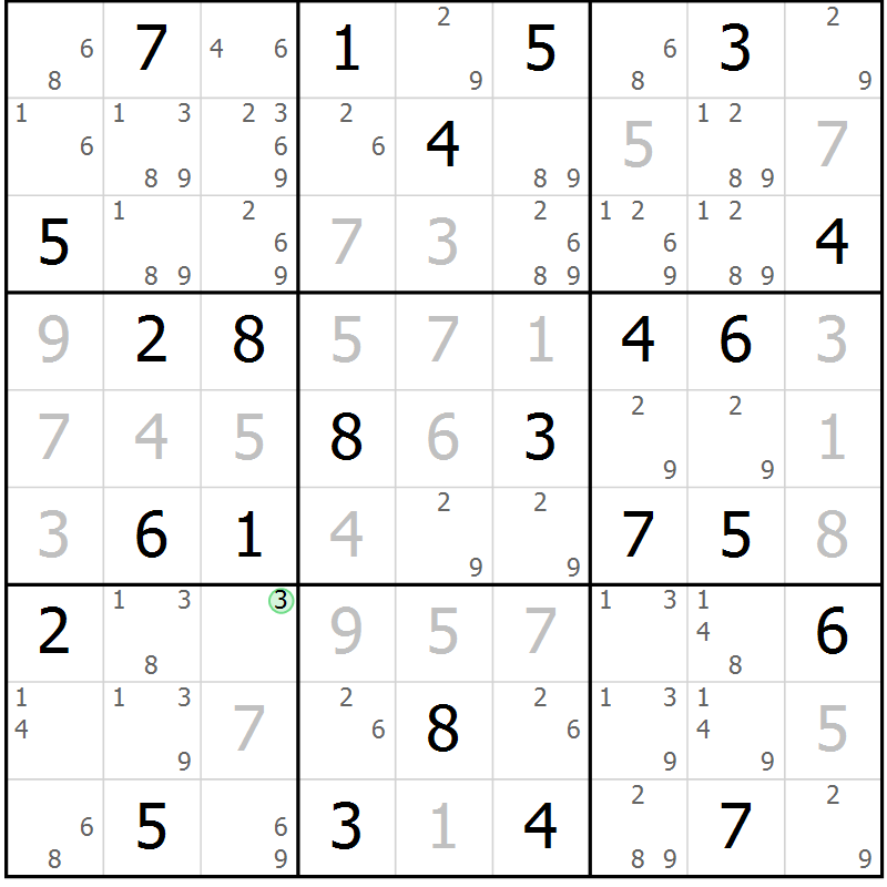Position des candidats pour la solution de la Gr 62 page 65 du magazine de sudoku Virtuose n° 108