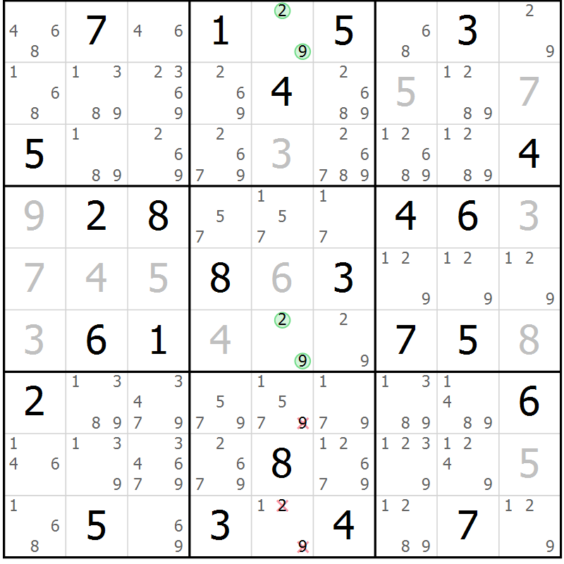 Position des candidats pour la solution de la Gr 62 page 65 du magazine de sudoku Virtuose n° 108