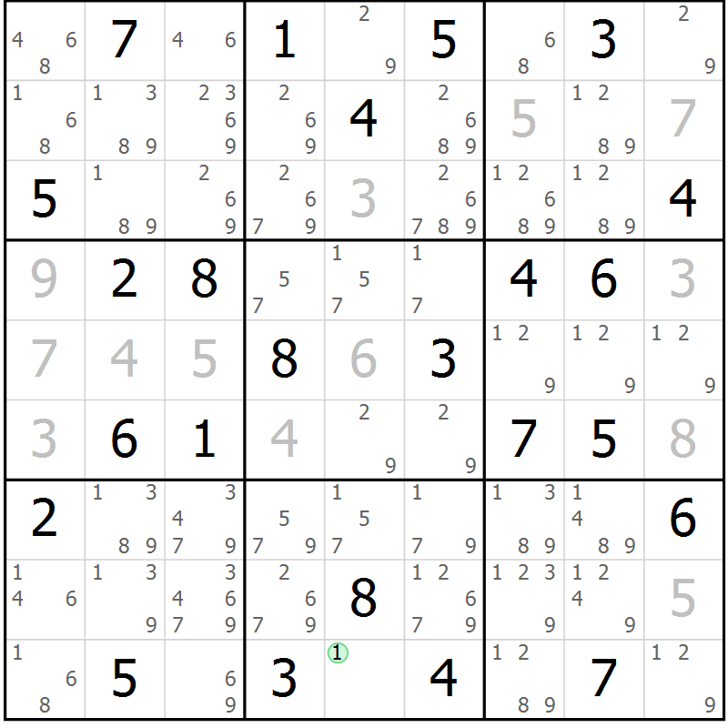 Position des candidats pour la solution de la Gr 62 page 65 du magazine de sudoku Virtuose n° 108