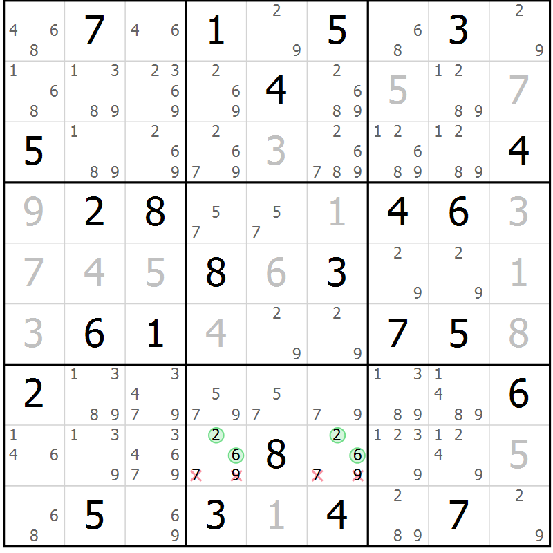 Position des candidats pour la solution de la Gr 62 page 65 du magazine de sudoku Virtuose n° 108