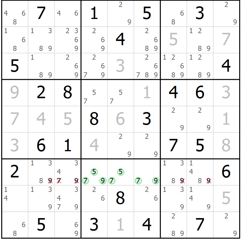 Position des candidats pour la solution de la Gr 62 page 65 du magazine de sudoku Virtuose n° 108