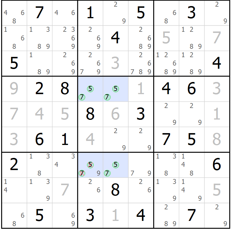 Position des candidats pour la solution de la Gr 62 page 65 du magazine de sudoku Virtuose n° 108