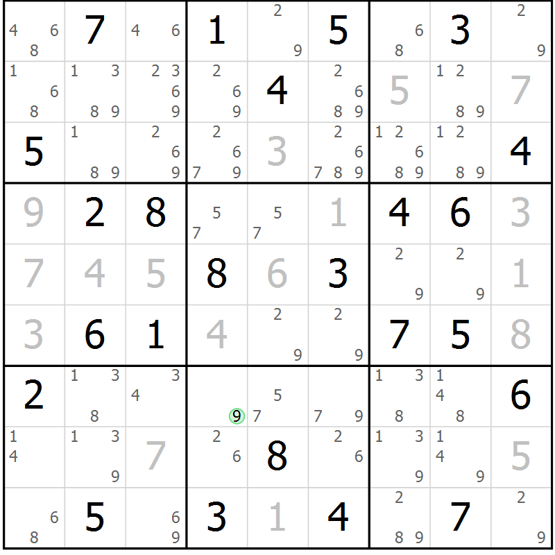 Position des candidats pour la solution de la Gr 62 page 65 du magazine de sudoku Virtuose n° 108