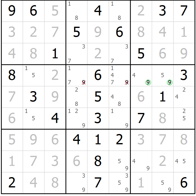 Position des candidats pour la solution de la Gr 63 page 66 du magazine de sudoku Virtuose n° 108