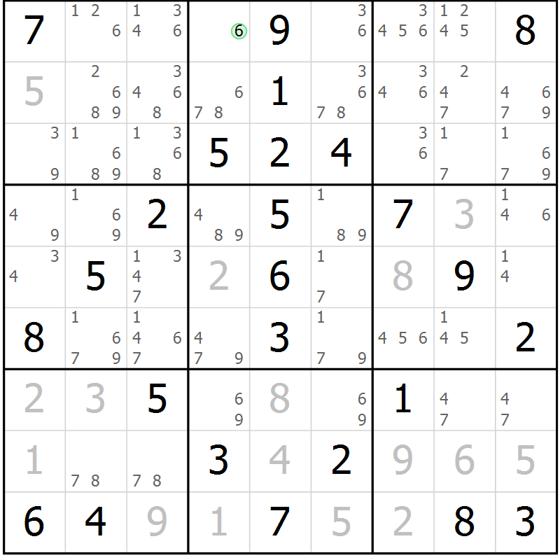 Position des candidats pour la solution de la Gr 64 page 67 du magazine de sudoku Virtuose n° 108