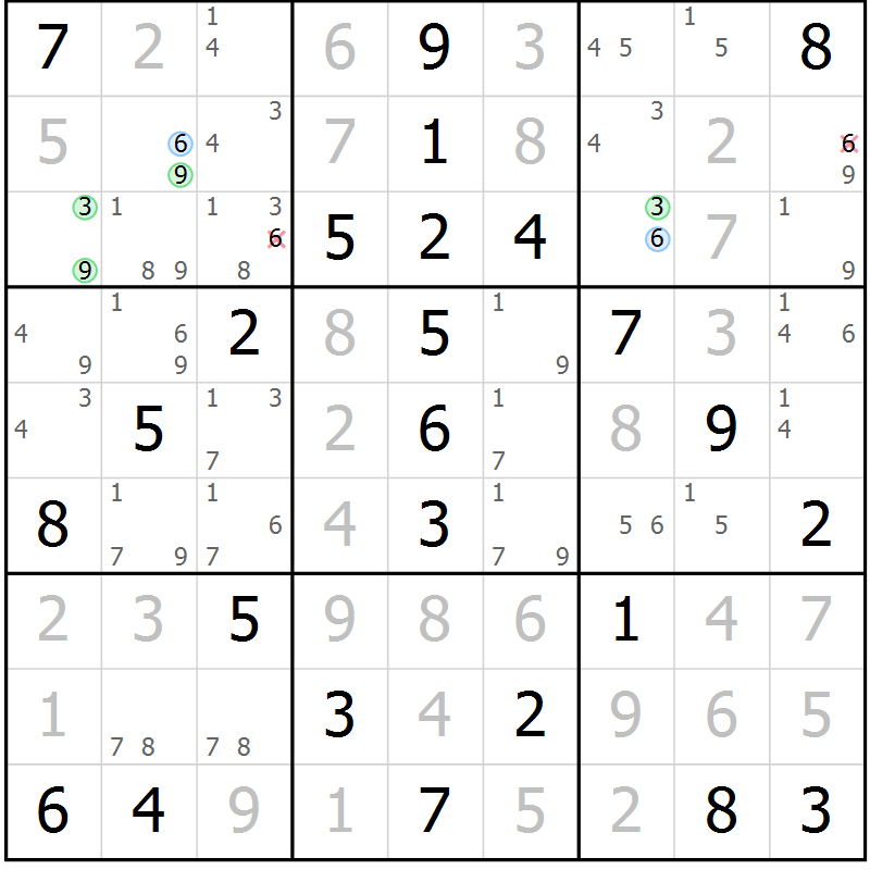 Position des candidats pour la solution de la Gr 64 page 67 du magazine de sudoku Virtuose n° 108