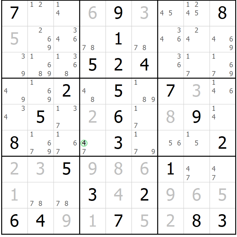 Position des candidats pour la solution de la Gr 64 page 67 du magazine de sudoku Virtuose n° 108