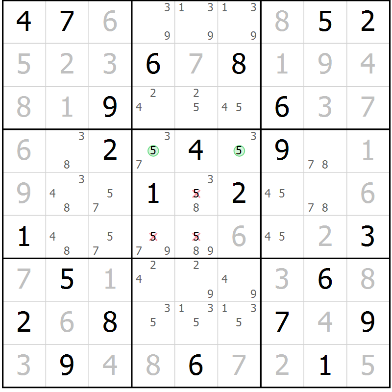Position des candidats pour la solution de la Gr 65 page 68 du magazine de sudoku Virtuose n° 108