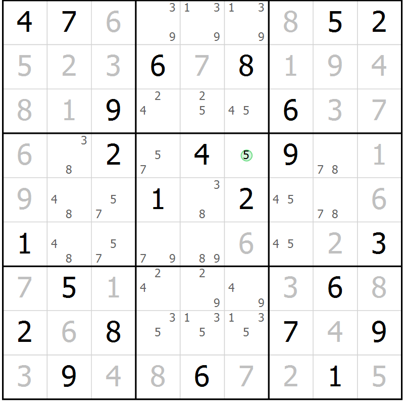 Position des candidats pour la solution de la Gr 65 page 68 du magazine de sudoku Virtuose n° 108