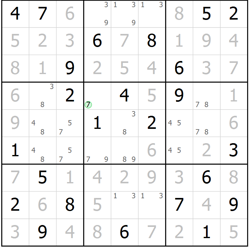 Position des candidats pour la solution de la Gr 65 page 68 du magazine de sudoku Virtuose n° 108
