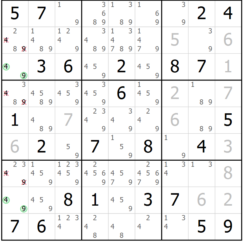 Position des candidats pour la solution de la Gr 66 page 69 du magazine de sudoku Virtuose n° 108