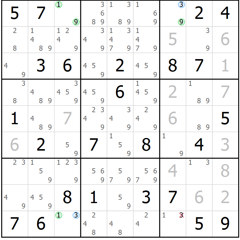 Position des candidats pour la solution de la Gr 66 page 69 du magazine de sudoku Virtuose n° 108