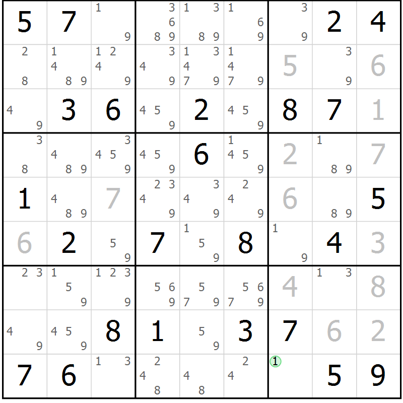 Position des candidats pour la solution de la Gr 66 page 69 du magazine de sudoku Virtuose n° 108