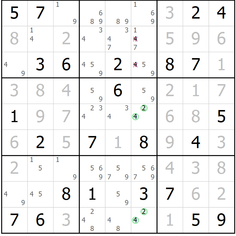 Position des candidats pour la solution de la Gr 66 page 69 du magazine de sudoku Virtuose n° 108