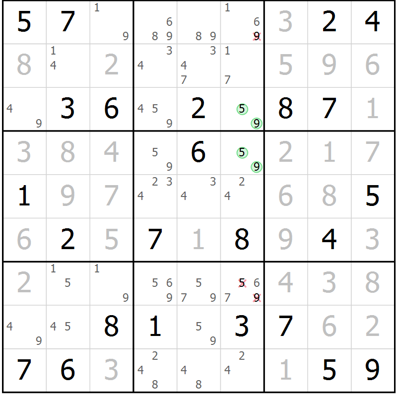 Position des candidats pour la solution de la Gr 66 page 69 du magazine de sudoku Virtuose n° 108