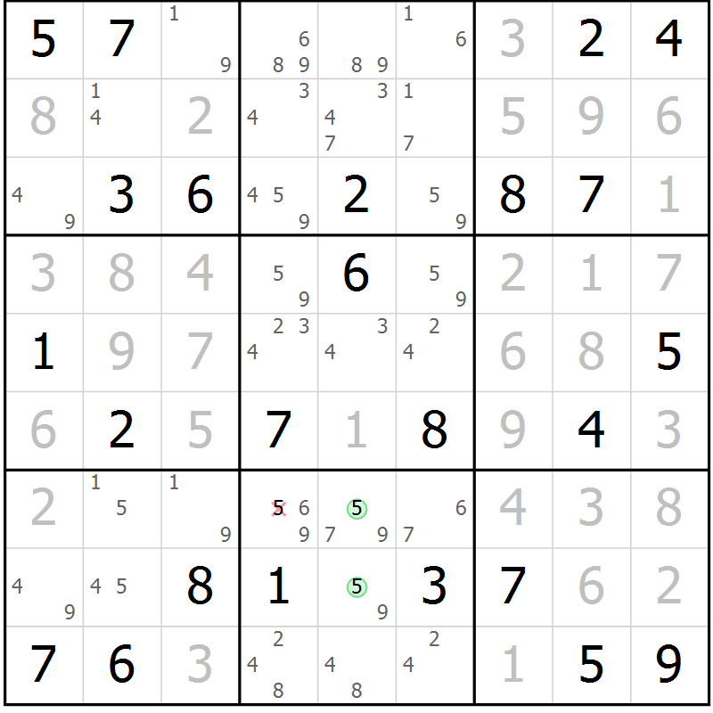 Position des candidats pour la solution de la Gr 66 page 69 du magazine de sudoku Virtuose n° 108