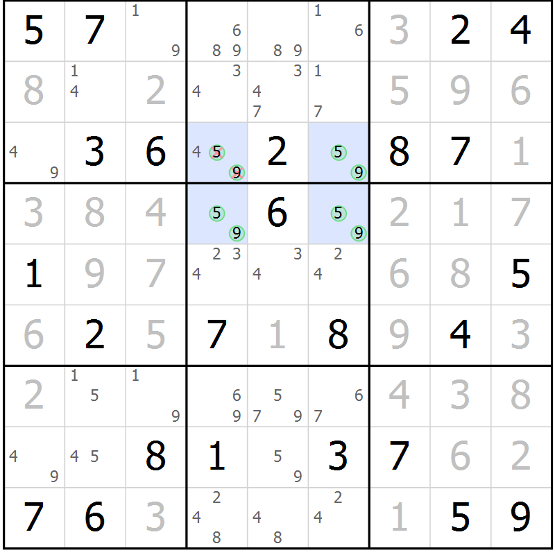 Position des candidats pour la solution de la Gr 66 page 69 du magazine de sudoku Virtuose n° 108