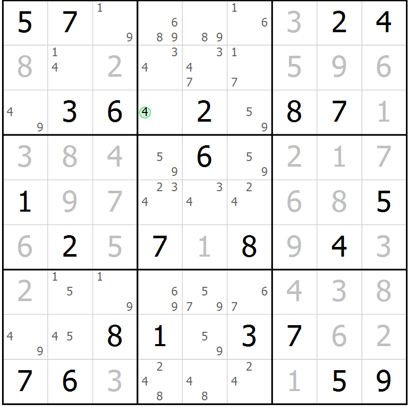 Position des candidats pour la solution de la Gr 66 page 69 du magazine de sudoku Virtuose n° 108