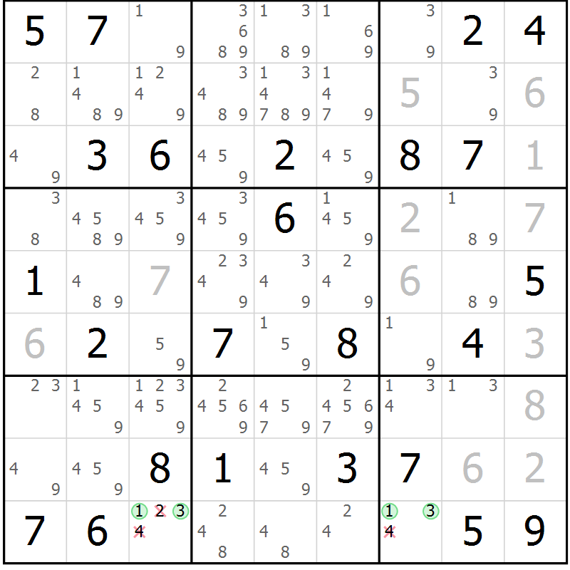 Position des candidats pour la solution de la Gr 66 page 69 du magazine de sudoku Virtuose n° 108