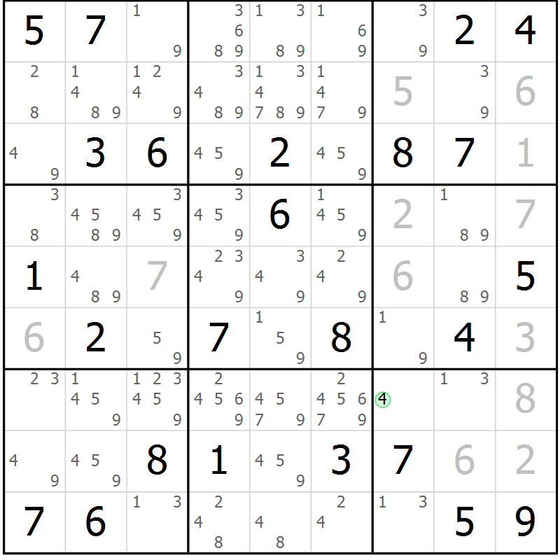 Position des candidats pour la solution de la Gr 66 page 69 du magazine de sudoku Virtuose n° 108