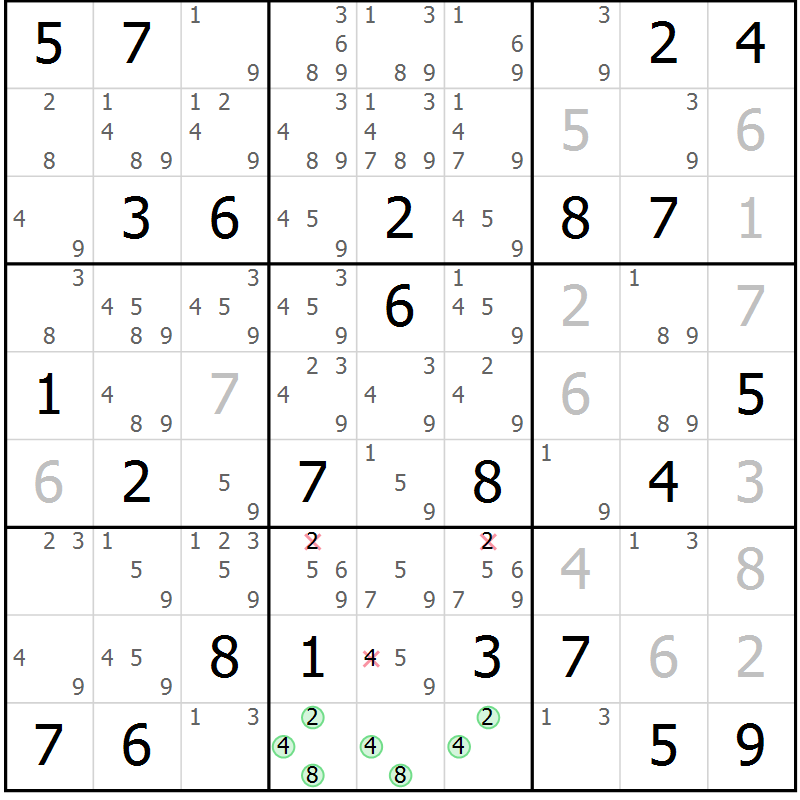 Position des candidats pour la solution de la Gr 66 page 69 du magazine de sudoku Virtuose n° 108