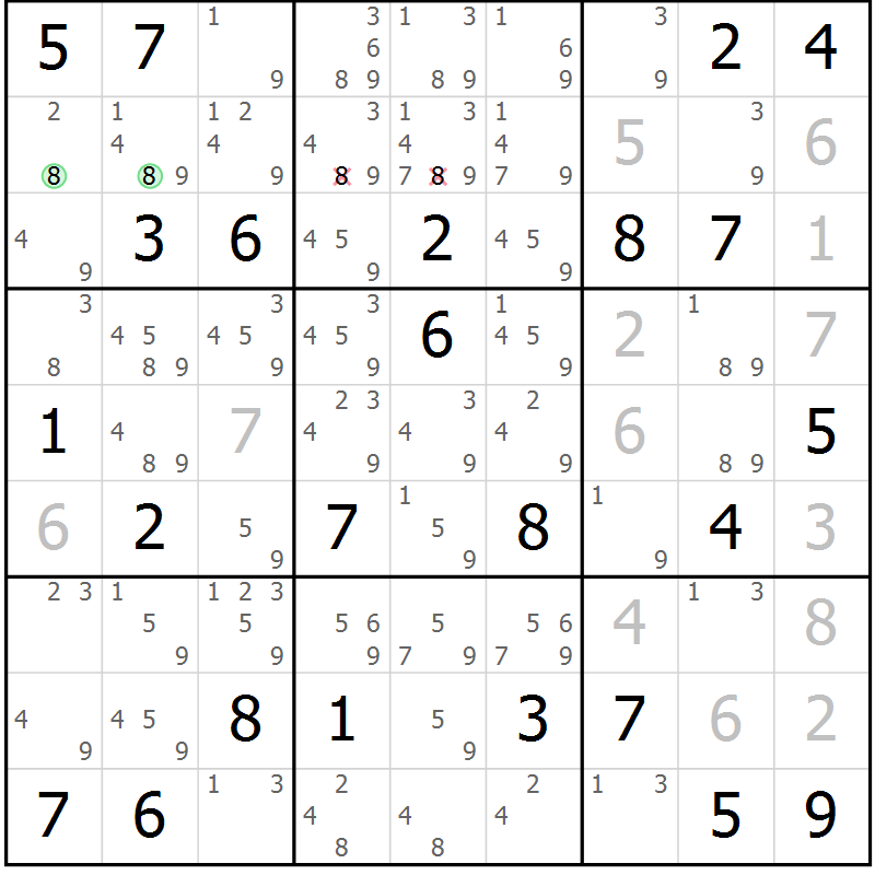 Position des candidats pour la solution de la Gr 66 page 69 du magazine de sudoku Virtuose n° 108