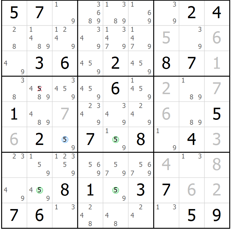 Position des candidats pour la solution de la Gr 66 page 69 du magazine de sudoku Virtuose n° 108
