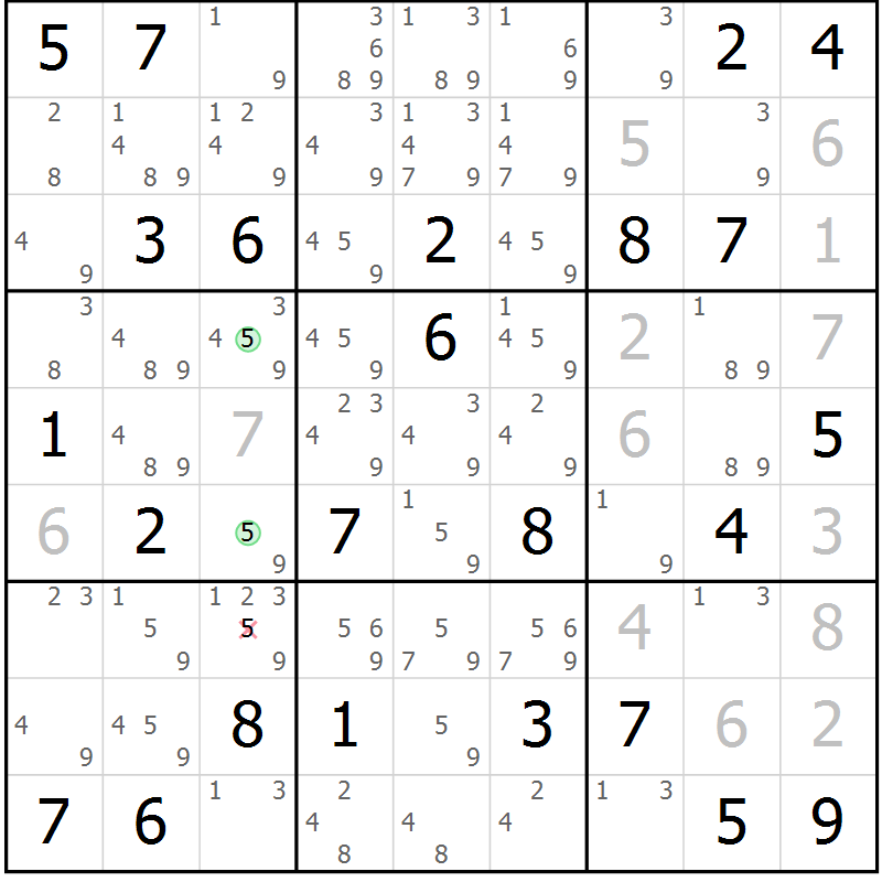 Position des candidats pour la solution de la Gr 66 page 69 du magazine de sudoku Virtuose n° 108