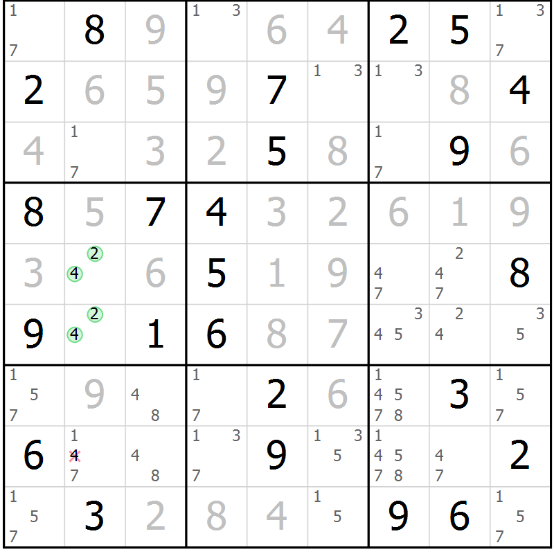 Position des candidats pour la solution de la Gr 67 page 70 du magazine de sudoku Virtuose n° 108