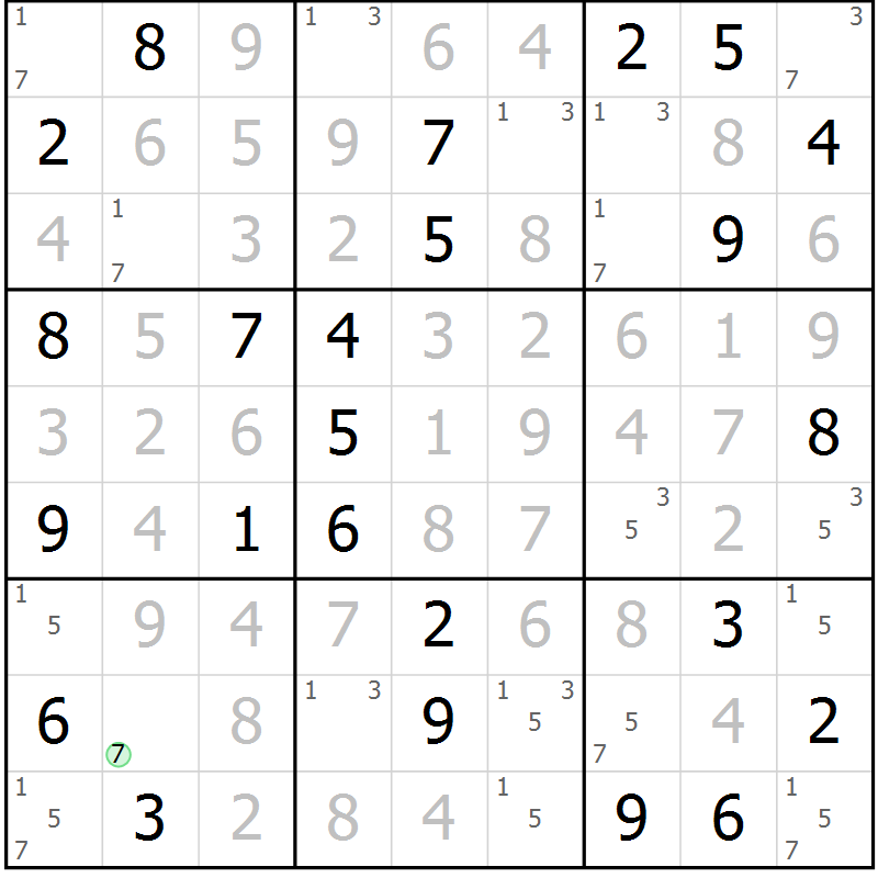 Position des candidats pour la solution de la Gr 67 page 70 du magazine de sudoku Virtuose n° 108