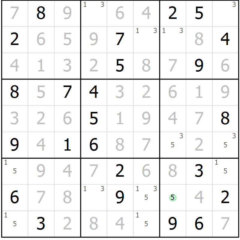 Position des candidats pour la solution de la Gr 67 page 70 du magazine de sudoku Virtuose n° 108